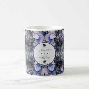 Taza De Café Nombres de Parejas Clásicas con Floral Negro Malhu
