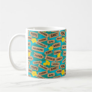 Taza De Café Nombres de playas de Hawaii en azul