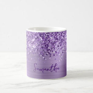 Taza De Café Nombres de Purpura Real Glam Glitter
