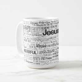 Taza De Café Nombres religiosos cristianos de Dios Texto Negro