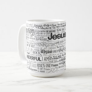 Taza De Café Nombres religiosos cristianos de Dios Texto Negro 