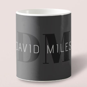 Taza De Café Nombres y monogramas editables modernos en gris os