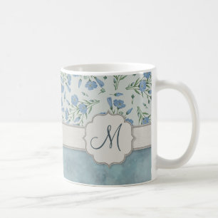 Taza De Café Nomeolvides azul floral y de mármol con el