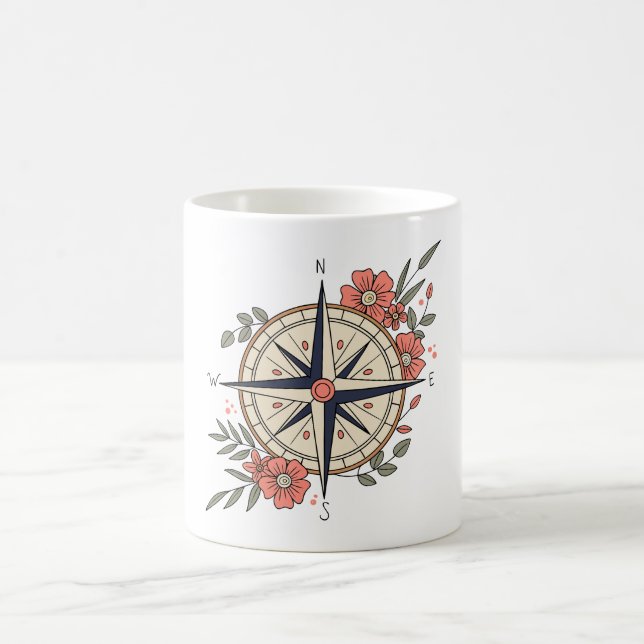 Taza De Café North, ,South, East, and West With Flowes (Centro)