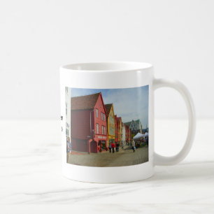 Taza De Café Noruega, Bergen, casas pintadas en la costa