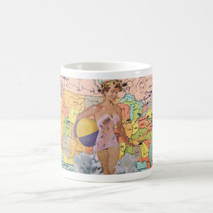 TAZA DE CAFÉ NOSTALGIA MUJER TEMA DE MAPA DE ESTADOS UNIDOS