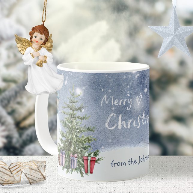 Taza De Café Nostálgica acuarela Navidad Árbol Regalos de linte (Nostalgic Watercolor Christmas Lantern Gifts Coffee Mug ©Susanne Sachers - Sunny Mind 🌞)
