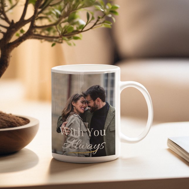 Taza De Café Nota de amor de marco completo Café Mug (Bold photo mug with full background image, romantic script phrase, and faux gold underline.)