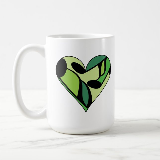 Taza De Café Nota de música verde Patterada Heart Mug (Izquierda)