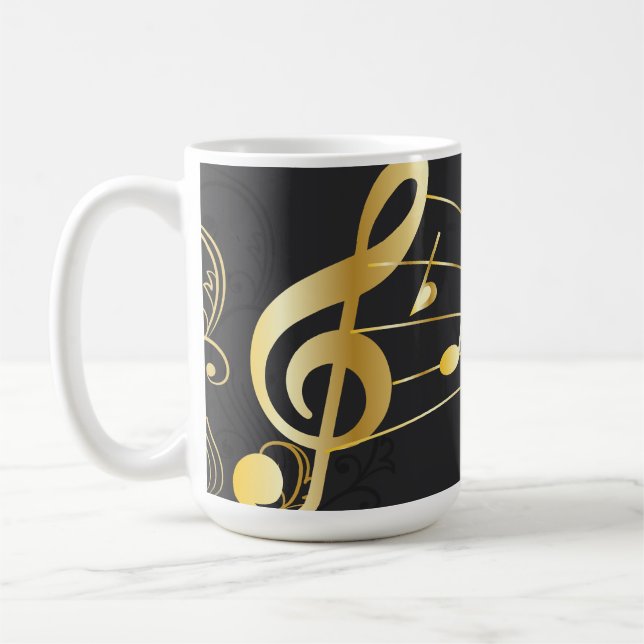 Taza De Café Nota musical Diseño gris dorado de lujo (Izquierda)