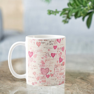 Taza De Café Notas de Amor Romántico y Corazones