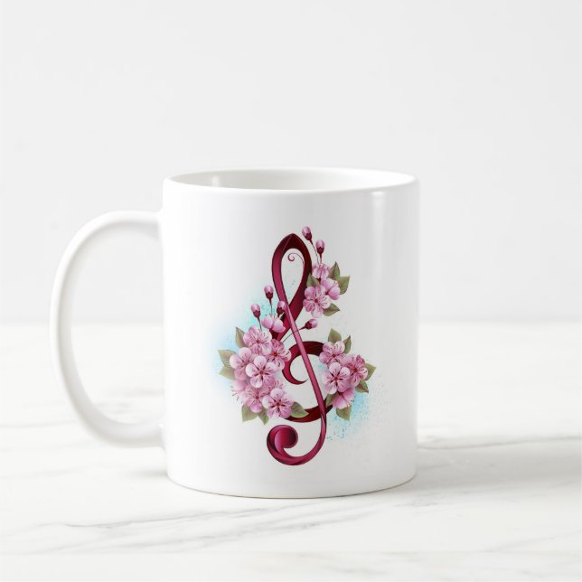 Taza De Café Notas de clave de sol musical con flores de Sakura (Izquierda)