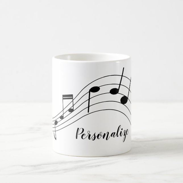 Taza De Café Notas de música Black Gray Stylish Personalizado (Centro)