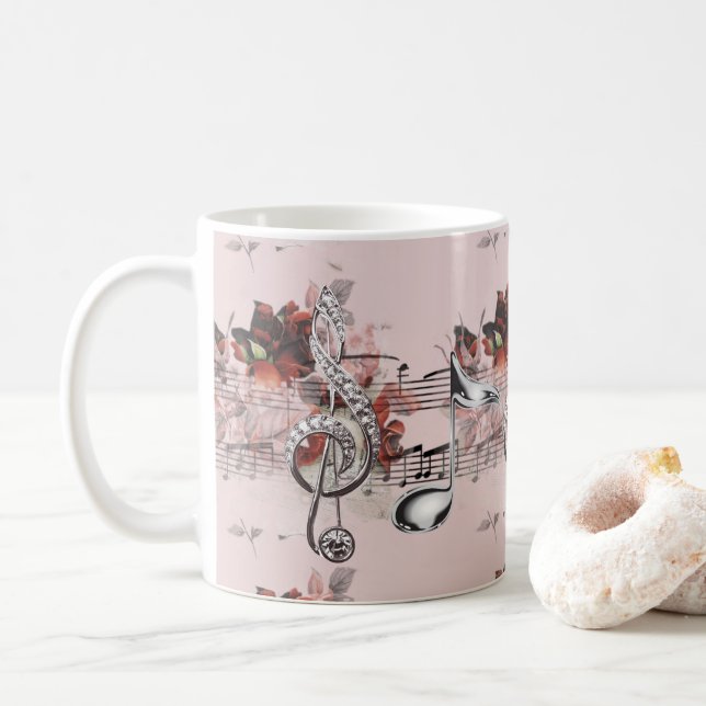 Taza De Café Notas de plata de la partitura y de la música de (Con donut)