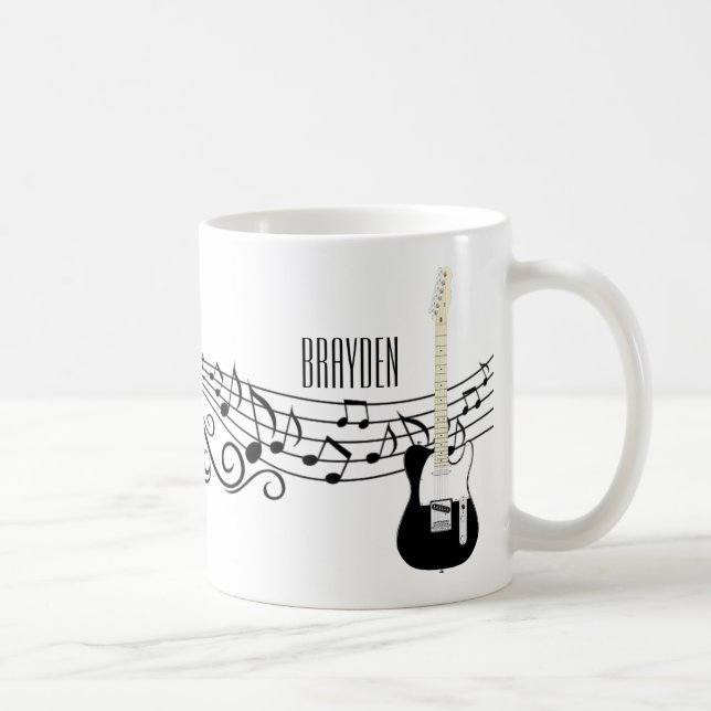 Taza De Café Notas musicales de Guitars Electric Guitars Black  (Derecha)