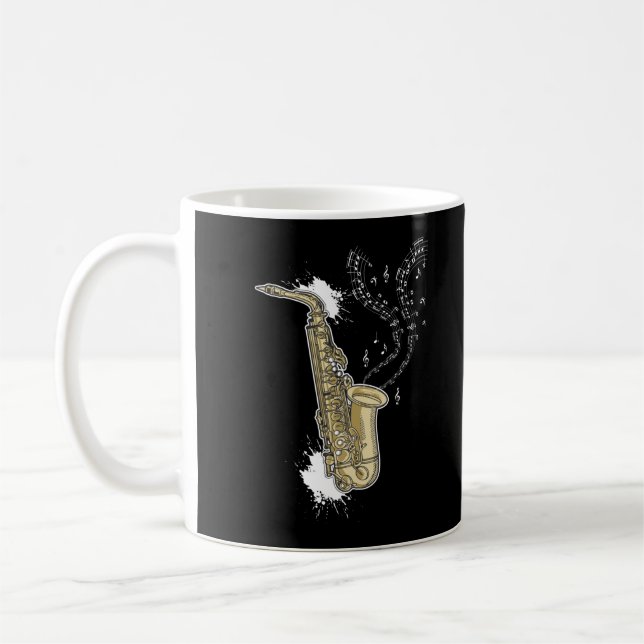 Taza De Café Notas musicales del músico de jazz saxofón (Izquierda)