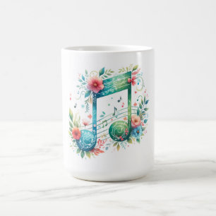 Taza De Café Notas Musicales y Flores