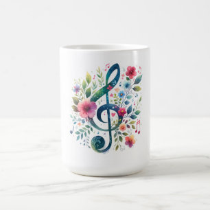 Taza De Café Notas musicales y flores
