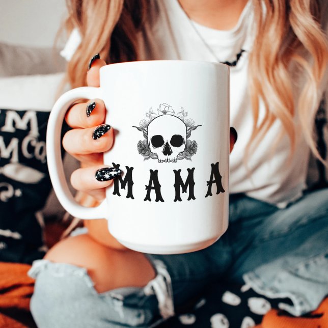 Taza De Café NOVA Black Floral Skull Halloween Mama (Subido por el creador)