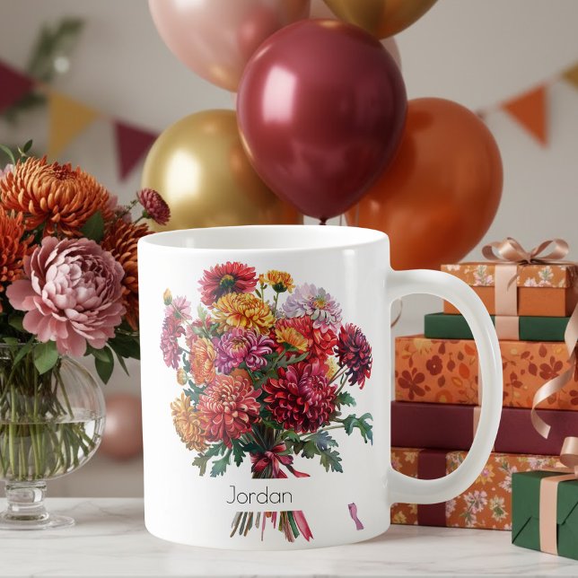 Taza De Café November Birth Flower Mug | Mums & Peonies (Subido por el creador)