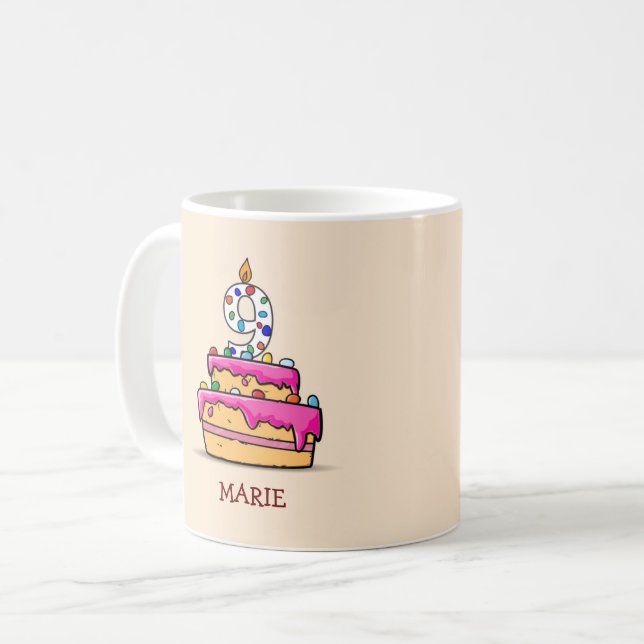 Taza De Café Noveno cumpleaños, chica, nueve en pastelería rosa (Anverso izquierdo)