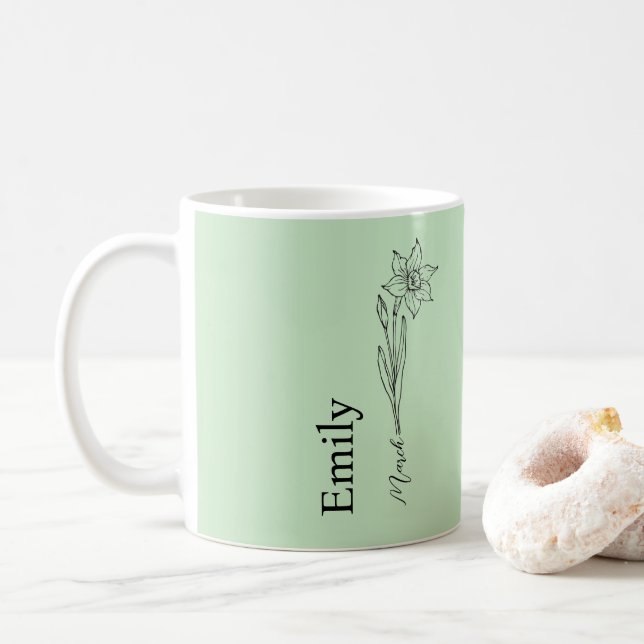 Taza De Café Novia Daffodil Marcha Flor de Nacimiento Mes (Con donut)