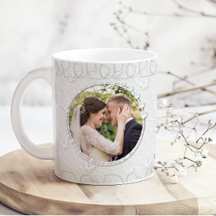 Taza De Café Novia de Boda Pareja Agregar Foto Nombres