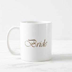 Taza De Café Novia, escritura dorada moda elegante blanco