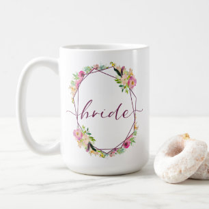 Taza De Café Novia Floral Chic Blooming Rosa Menta y Rosa