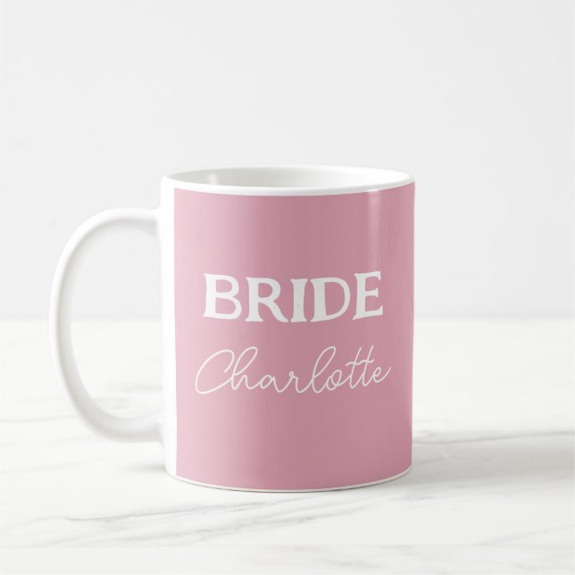 Taza De Café Novia Personalizada Rosa Y Nombre Blanco (Izquierda)