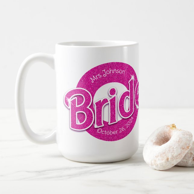 Taza De Café Novia Purpurina rosa (Con donut)