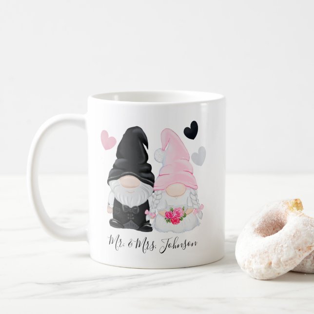 Taza De Café Novia rosa y Boda de Groom (Con donut)