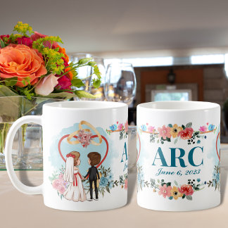 Taza De Café Novia y Groom Boda Fecha Monograma Aniversario
