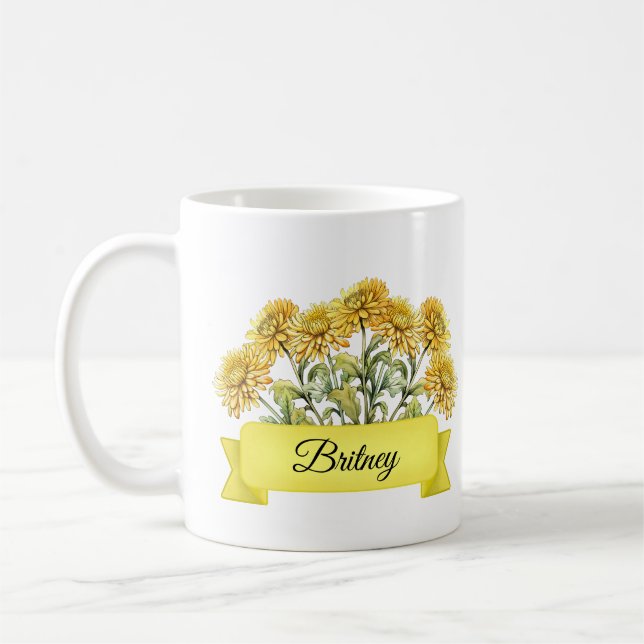 Taza De Café Noviembre Personalizado de Flor de Nacimiento Chry (Izquierda)