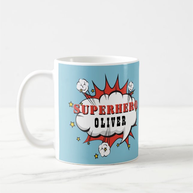 Taza De Café Nube de diálogo de cómic de superhéroe Niño  (Izquierda)