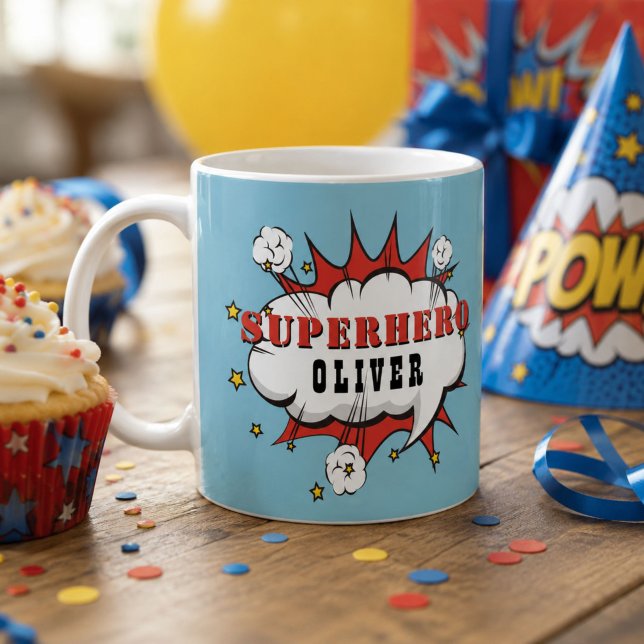 Taza De Café Nube de diálogo de cómic de superhéroe Niño  (Subido por el creador)