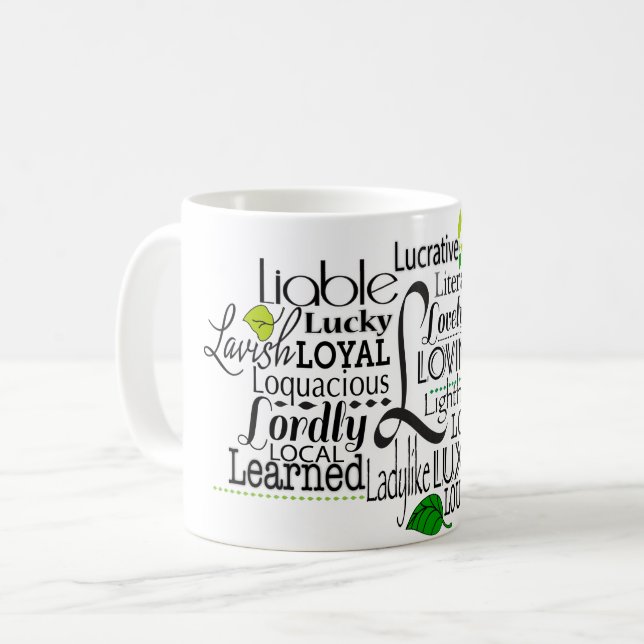 Taza De Café Nube de palabras adjetiva que comienza con la letr (Anverso izquierdo)