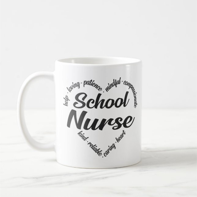 Taza De Café Nube de palabras de corazón de enfermería escolar (Izquierda)