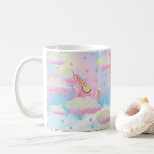 Taza De Café Nube de unicornio arcoiris (Con donut)