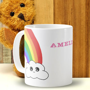 Taza De Café Nube Kawaii Lindo Arcoíris Nombre Niño/a 
