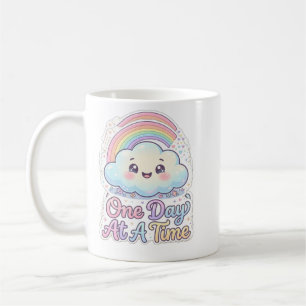 Taza De Café Nube Kawaii Lindo Arcoíris Un Día a la Vez Café