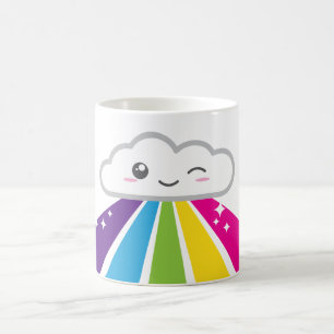Taza De Café Nube kawaii y bruma arcoiris