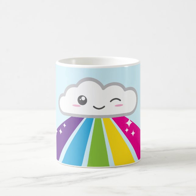 Taza De Café Nube kawaii y bruma arcoiris (Centro)