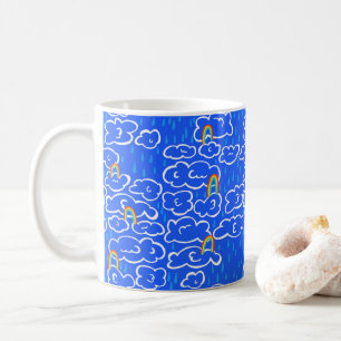 Taza De Café Nubes coloridas Llueven Patrón Azul Arcoiris