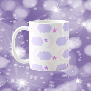 Taza De Café Nubes de Luna Estrellas Rosa Claro Purpura