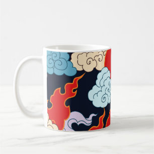 Taza De Café Nubes, llamas: Patrón de cosecha negra.