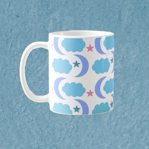 Taza De Café Nubes lunares y estrellas moradas azules