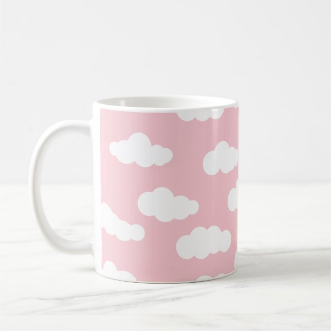 Taza De Café Nubes Pastel Arte Asético Blanco Y Rosa (Izquierda)