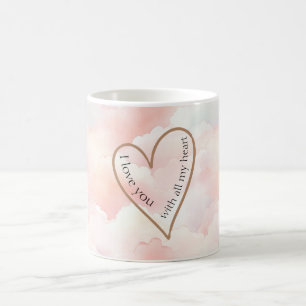 Taza De Café Nubes Rosadas Corazón de Amor