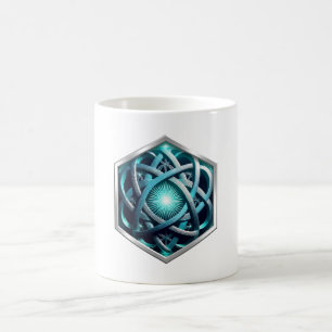 Taza De Café Nudo celta azul y plateado con explosión solar